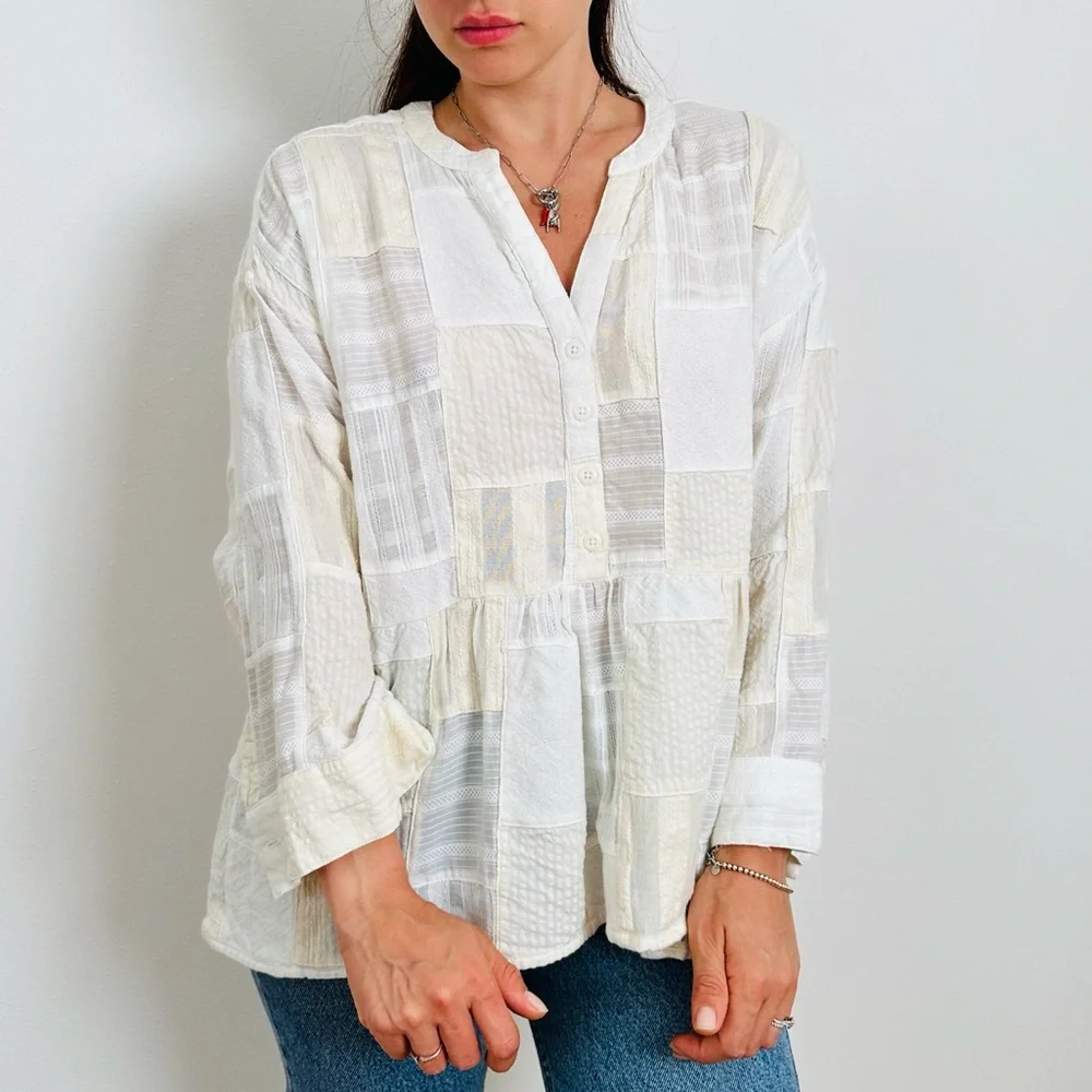 Anthropologie Maeve The Zoe Swing Blouse top boho patchwork plaid - Picture 4 of 14